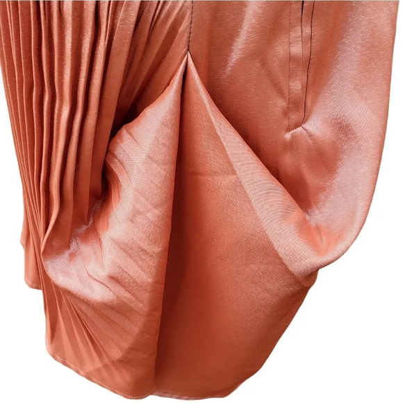 PLEATED Shirt Dress in shimmering orange / Tangerine/ salmon Size Small - Picture 8 of 10